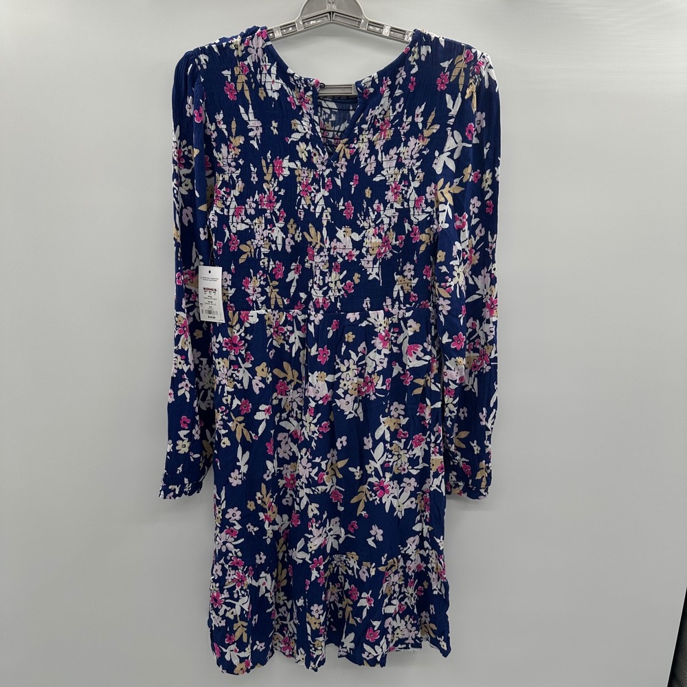 Sonoma Goods For Life Maternity Dress Small Blue Floral Smocked Long Sleeve‎ NWT